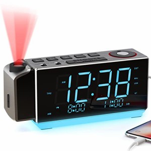 目覚まし時計 クロック FMラジオ デジタル 時刻投影時計 USB携帯充電 180度回転調整可能 プロジェクタークロック LEDナイトライト 天井投