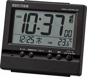 リズム(RHYTHM) 置き時計 黒 9.1×10.5×5.2cm 電波時計 目覚まし時計 アラーム 温度 湿度 カレンダー 8RZ201SR02
