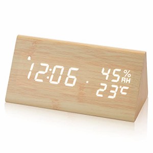デジタル目覚まし時計 製置き時計 LED時間表示3目覚まし時計設定 USB給電 き湿度と温度検出電子時計、寝室、ベッドサイドテーブル、机、