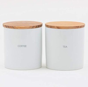 LOLO | 保存容器 | COFFEE ＆TEA| キャニスターセット | 日本製 | 陶器 | 磁器 | チーク | 蓋つき |