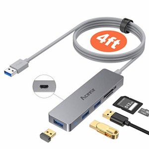  Aceele超薄型6合1 USB 3.0ハブ、1.2 m延長ケーブル、Micro USB電源ポート、3*USB 3.0 A、Micro SD/SDスロット5 Gbps超高速で、MacBook A