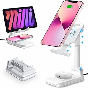 【デュアル10W急速充電】ワイヤレス 2in1 充電器 卓上 スマホ スタンド 充電 iPhone/携帯 スタンド 角度高度調整可能 タブレット/ipad ス