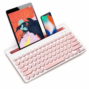 ワイヤレスキーボード Bluetoothタブレット用キーボーホスマホ用コンパクトかわいいキーボードピンク 3台デバイス同時接続可能 マルチデ