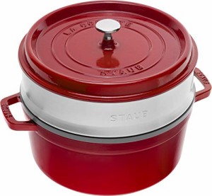 staub ストウブ 「 ピコ ココット ラウンド チェリー 26cm スチーマーセット 」 大きい 両手 鋳物 ホーロー 鍋 蒸し 器 IH対応 【日本正