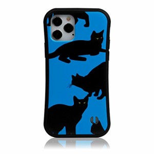 MRLab iPhone12Pro Max ケース 猫 ねこ 黒猫 シンプル 可愛い 耐衝撃 バンパー 青 シアン ブルー 002