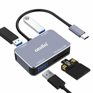 USB C ハブ, atolla USB Type C ハブ sdカードリーダー、 3ポートusb hub 3.0 + SD・microSDカードリーダー、5Gbps 高速データ転送, 軽量