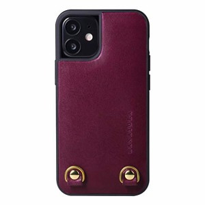 [HANATORA] iPhone ケース イタリアンレザー 本革 ダブルストラップホール ハンドストラップ付属 TGN-12Mini-Purple パープル iPhone 12 