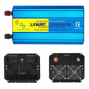 Yinleader インバーター 正弦波 12V 定格 2000W 最大 4000W DC12V（直流）AC100V（交流）変換 カーインバーター 周波数：50Hz/60Hz 切替 