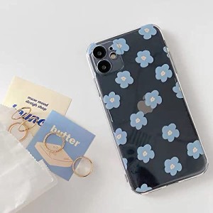 iPhoneケース 花 フラワー 花柄 くすみブルー 韓国 iPhoneカバー 携帯ケース 携帯カバー スマホ かわいい 女子 人気 iPhone7 iPhone8 iPh