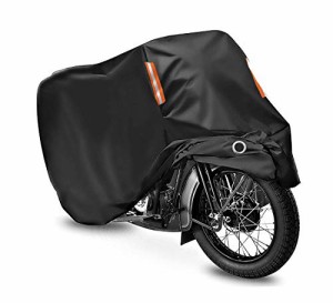 バイクカバー 中型 厚手 防水 高級オックス300Ｄ使用 バイク用 車体カバー 原付 丈夫 盗難対策 (L-220*95*110cm, ブラック)