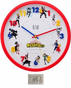 僕のヒーローアカデミア 掛け時計 アイコン 壁掛け時計 連続秒針 ウォール クロック ヒロアカ レッド 当店オリジナルロゴ入りフック 2点