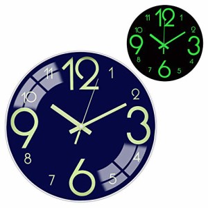 BECANOE 壁掛け時計 連続秒針 夜光 サファイアブルー 北欧 掛け時計 静音 アラビア数字 電池式 装飾 雑貨 シンプル