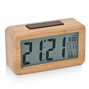 デジタル目覚まし時計 電池式 木製置き時計 き湿度と温度検出電子時計 持ち運びが容易、寝室、ベッドサイドテーブル、机、オフィス、子供