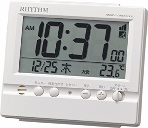 リズム(RHYTHM) 置き時計 白 9.1×10.5×5.2cm 電波時計 目覚まし時計 アラーム 温度 湿度 カレンダー 8RZ201SR03