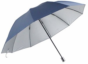 男性用の晴雨兼用日傘 折りたたみ傘 特大 UV99%カット 2段式 丈夫な10本骨 裏シルバー （紺）