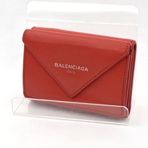 BALENCIAGA / バレンシアガ ◆ペーパー コンパクト ウォレット レッド 三つ折り財布 391446 ブランド【財布/サイフ】 【中古】 