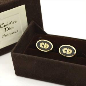 Christian Dior / クリスチャンディオール ◆ロゴ カフス カフリンクス ラインストーン ゴールド スーツアクセ【中古】 