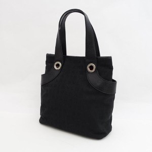 BVLGARI / ブルガリ ◆ロゴマニア トートバッグ ブラック キャンバス レザー 【バッグ/バック/BAG/鞄/カバン】 【中古】 