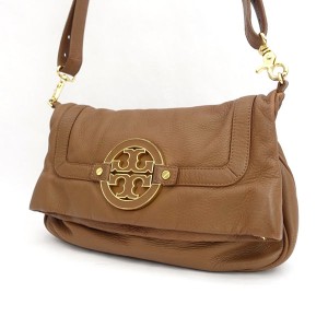 TORY BURCH / トリーバーチ ◆アマンダ レザー ショルダーバッグ フラップ ロゴ ブラウン【バッグ/バック】【中古】