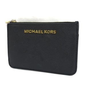 MICHAEL KORS / マイケルコース ◆カードケース/ロゴ/小銭入れ/レザーブラック/キーリング付き 【中古】  【ゆうパケット配送】