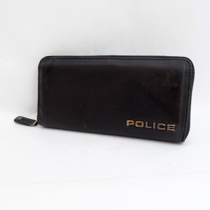 POLICE / ポリス ◆ラウンドファスナー長財布/ロゴプレート/レザー/ブラック  メンズファッション【財布/サイフ】 【中古】 