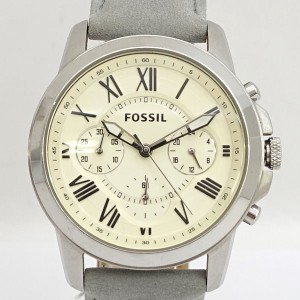 FOSSIL / フォッシル ◆腕時計/クォーツ/アナログ/レザーベルト/ホワイト×グレー FS4839 メンズファッション【中古】 