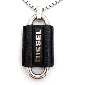 DIESEL / ディーゼル ◆ネックレス/ロゴ/ステンレス×レザー/シルバー×ブラック メンズファッション【ネックレス】 【中古】 