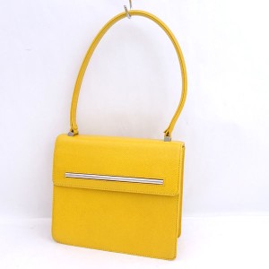 courreges / クレージュ ◆ハンドバッグ/ロゴプレート/レザー/イエロー レディース　【バッグ/バック/BAG/鞄/カバン】 【中古】 