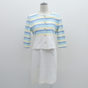 courreges / クレージュ ◆セットアップ/ジャケット/ワンピース/ボーダー柄/ホワイト×ブルー/サイズ9  【古着】 【中古】 