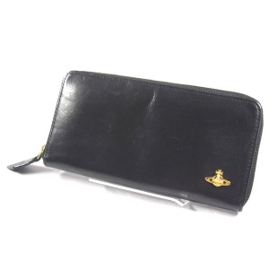 Vivienne Westwood / ヴィヴィアンウエストウッド ■ウォーターオーブ ラウンドファスナー長財布 レザー 黒 ブランド 【中古】 