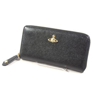 Vivienne Westwood / ヴィヴィアンウエストウッド ■ORB ラウンドファスナー長財布 サフィアーノ 黒【財布/ウォレット】【中古】