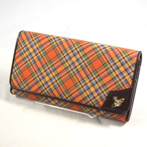 Vivienne Westwood / ヴィヴィアンウエストウッド ■ORB 二つ折り長財布 キャンバスレザー オレンジ【財布/ウォレット】【中古】