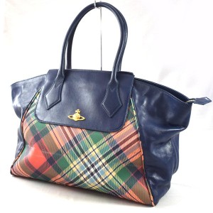 Vivienne Westwood / ヴィヴィアンウエストウッド ■トート ハンドバッグ  紺 チェック【バッグ/バック/BAG/鞄/カバン】【中古】