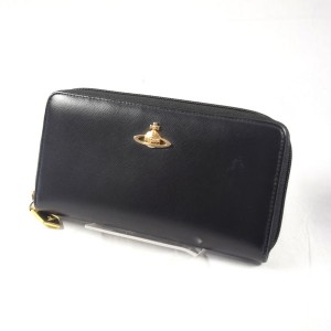 Vivienne Westwood / ヴィヴィアンウエストウッド ■ラウンドファスナー長財布　ブラック　ゴールド　ブランド 【中古】 