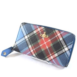 Vivienne Westwood / ヴィヴィアンウエストウッド ■財布　ラウンドファスナー　ブルー　白　赤　チェック 【財布】 【中古】 