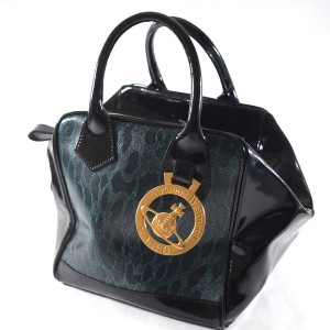 Vivienne Westwood / ヴィヴィアンウエストウッド ■ハンドバック ORB エナメル 黒 青 ゴールド VW1【バッグ/バック】 【中古】