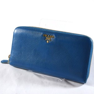 PRADA / プラダ ■ラウンドファスナー長財布 ブルー レザー ブランドA【財布/サイフ/ウォレット/wallet/コイン】 【中古】 