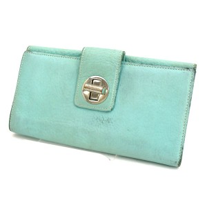 TIFFANY&Co. / ティファニー ■長財布 ターンロック Wフロック ブルー レザー ブランド【財布/wallet/コイン】 【中古】 