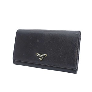 PRADA / プラダ ■長財布 フラップ財布 ホックタイプ レザー 黒  ブランド【財布/サイフ/ウォレット/wallet/コイン】 【中古】 