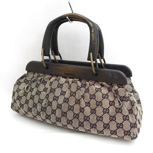 GUCCI / グッチ ■ハンドバッグ GG キャンバス 木製 ハンドル グレー　ブラック 112683  2705 ブランド【鞄/カバン】 【中古】 