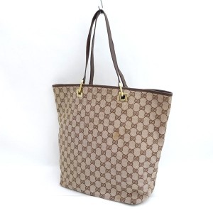 GUCCI / グッチ ■GG キャンバス トートバッグ ブラウン ベージュ レザー 002.1098.1705 ブランド【バッグ/鞄】 【中古】 