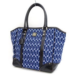 TORY BURCH / トリーバーチ ■トートバッグ キャンバス レザー ネイビー　ホワイト ブランド【バッグ/BAG/鞄/カバン】 【中古】 