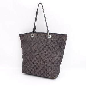 GUCCI / グッチ ■GGキャンバスレザー トートバッグ ブラック グレー 31243 1705 ブランド【バッグ/BAG/鞄/カバン】 【中古】 