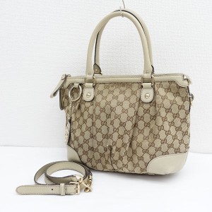 GUCCI / グッチ ■GGキャンバス ２WAY ハンドバッグ ベージュ GGチャーム ブランド【バッグ/バック/BAG/鞄/カバン】 【中古】 