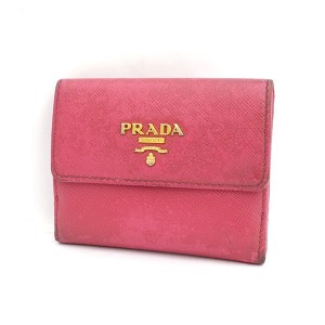 PRADA / プラダ ■財布 コンパクト パスケース レザー ピンク ギャランティ IM1350 ブランド【財布/wallet/コイン】 【中古】 