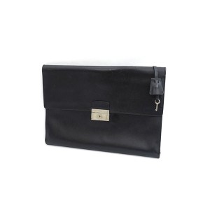 PRADA / プラダ ■書類ケース クラッチバッグ ビジネス　レザー メタル ブラック ブランド【バック/BAG/鞄/カバン】 【中古】 