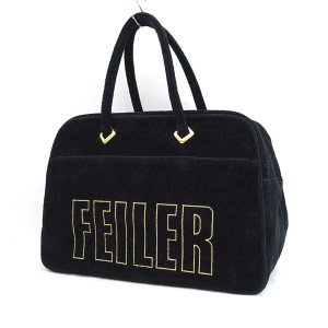 FEILER / フェイラー ■ミニボストン バッグ セミショルダー コットン ブラック ゴールド ブランド【BAG/鞄/カバン】 【中古】 