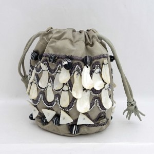 PRADA / プラダ ■巾着バッグ  グレー 貝殻装飾 ブランド【バッグ/バック/BAG/鞄/カバン】 【中古】 