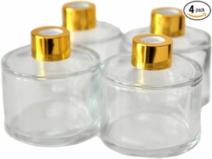 ゴールド キャップ 4個セット円筒形のアロマ精油拡散ボトル、100mlオフィス、ショップ、ホームアロマガラスボトル