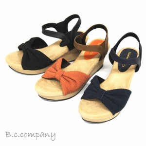 サンダル・ミュール サンダル B.C.COMPANYもちふわ リボンウェッジソールサンダル 172107 / ファッション 靴